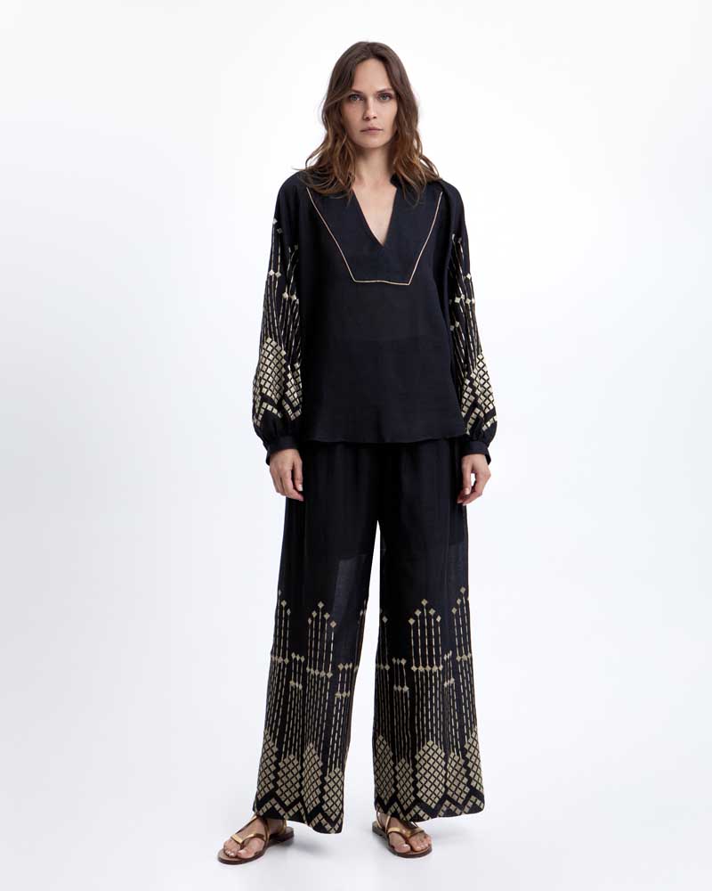 Greek Archaic Kori Embroidered Pants